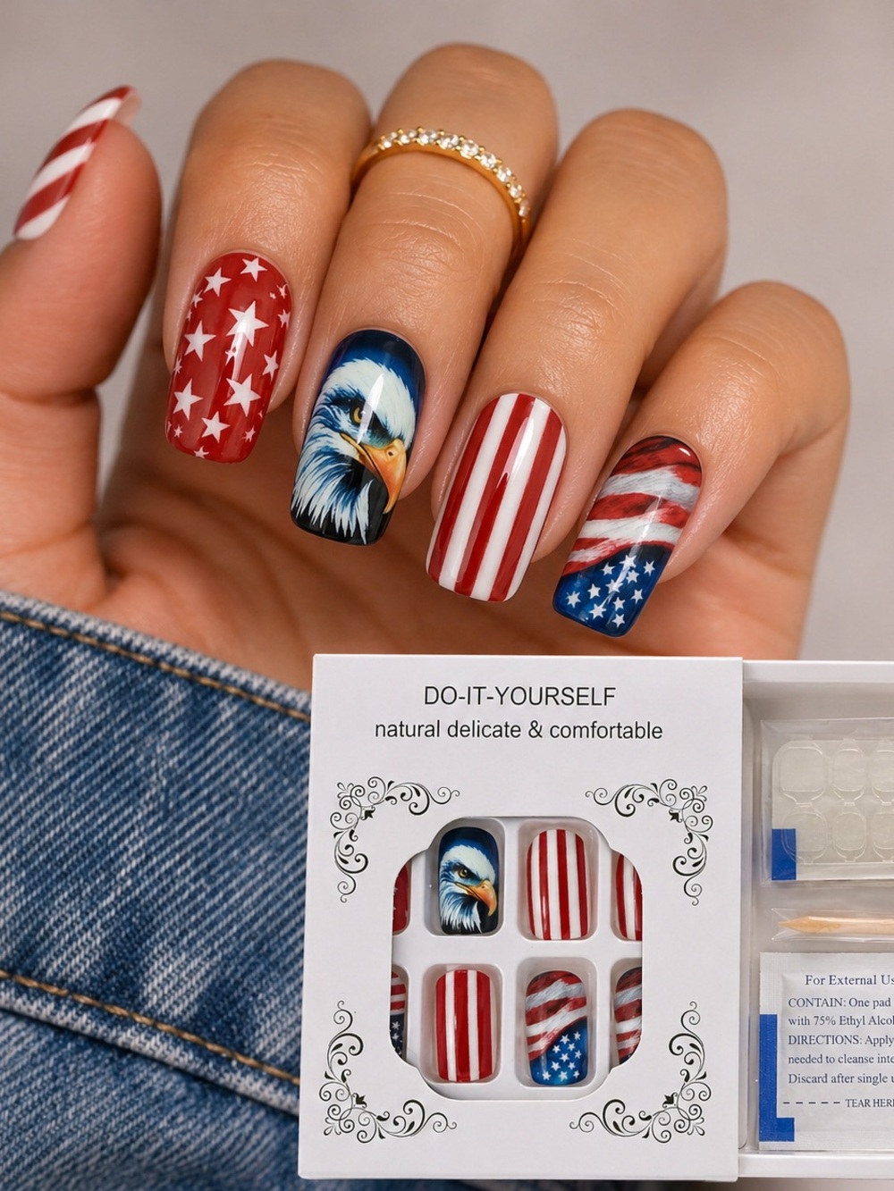 Patriotic Eagle Press-On Nails - Red, White & Blue